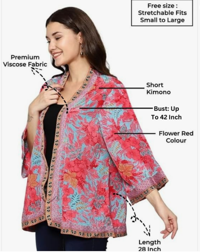 KE KANHA EXPORTS Shrugs for Women Stylish | Cover up on Jeans Tops for Women | Western Beach Outfits | Summer Clothes | Kimono Length Option Short | Medium | Long - Image 3