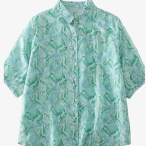 Gufrina Women's Cream Floral Printed Western Shirt with Button Down Front, Short Puff Sleeves and Relaxed Fit Silhouette